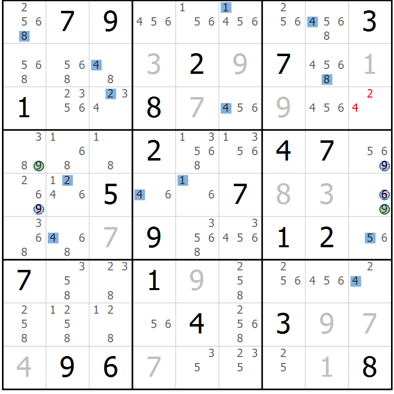 Position des candidats pour la solution de la Gr 14 page 17 du magazine de sudoku Suprême n° 029