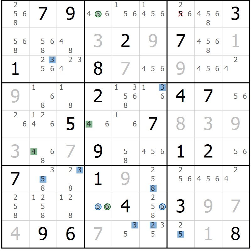 Position des candidats pour la solution de la Gr 14 page 17 du magazine de sudoku Suprême n° 029