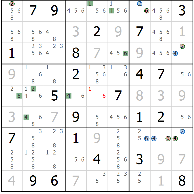 Position des candidats pour la solution de la Gr 14 page 17 du magazine de sudoku Suprême n° 029