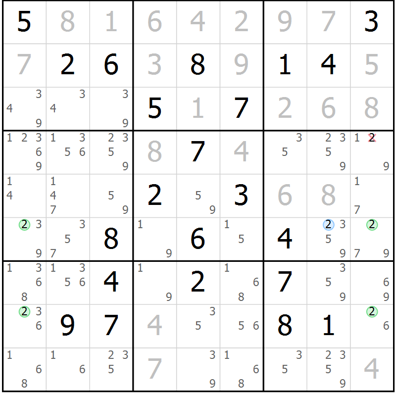 Position des candidats pour la solution de la Gr 15 page 18 du magazine de sudoku Suprême n° 029