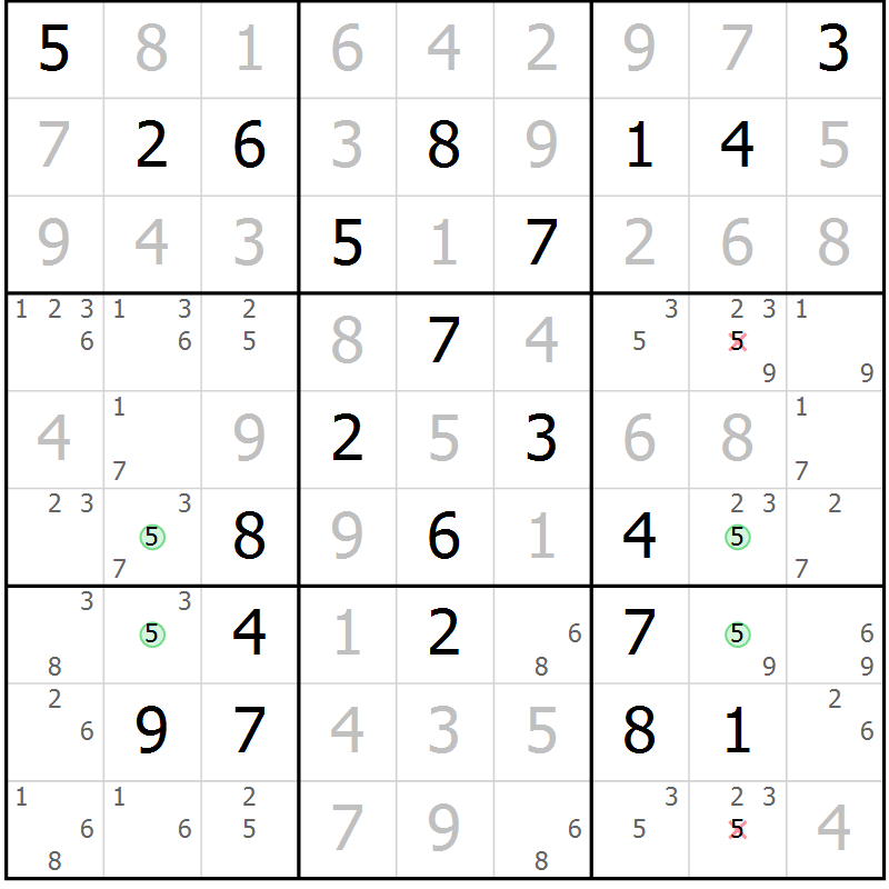Position des candidats pour la solution de la Gr 15 page 18 du magazine de sudoku Suprême n° 029