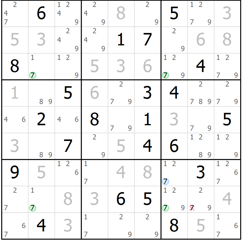 Position des candidats pour la solution de la Gr 16 page 19 du magazine de sudoku Suprême n° 029
