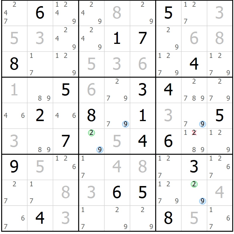Position des candidats pour la solution de la Gr 16 page 19 du magazine de sudoku Suprême n° 029