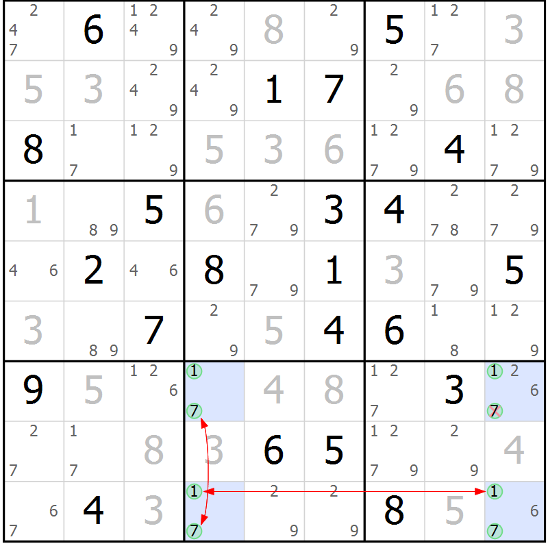 Position des candidats pour la solution de la Gr 16 page 19 du magazine de sudoku Suprême n° 029
