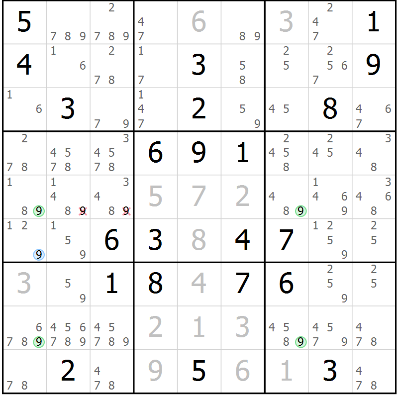 Position des candidats pour la solution de la Gr 17 page 20 du magazine de sudoku Suprême n° 029