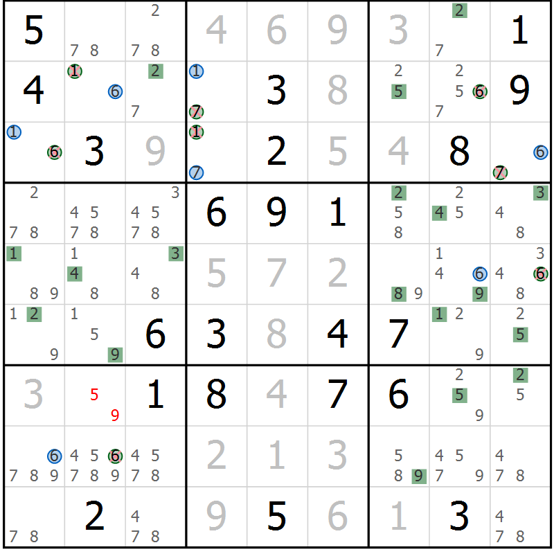 Position des candidats pour la solution de la Gr 17 page 20 du magazine de sudoku Suprême n° 029