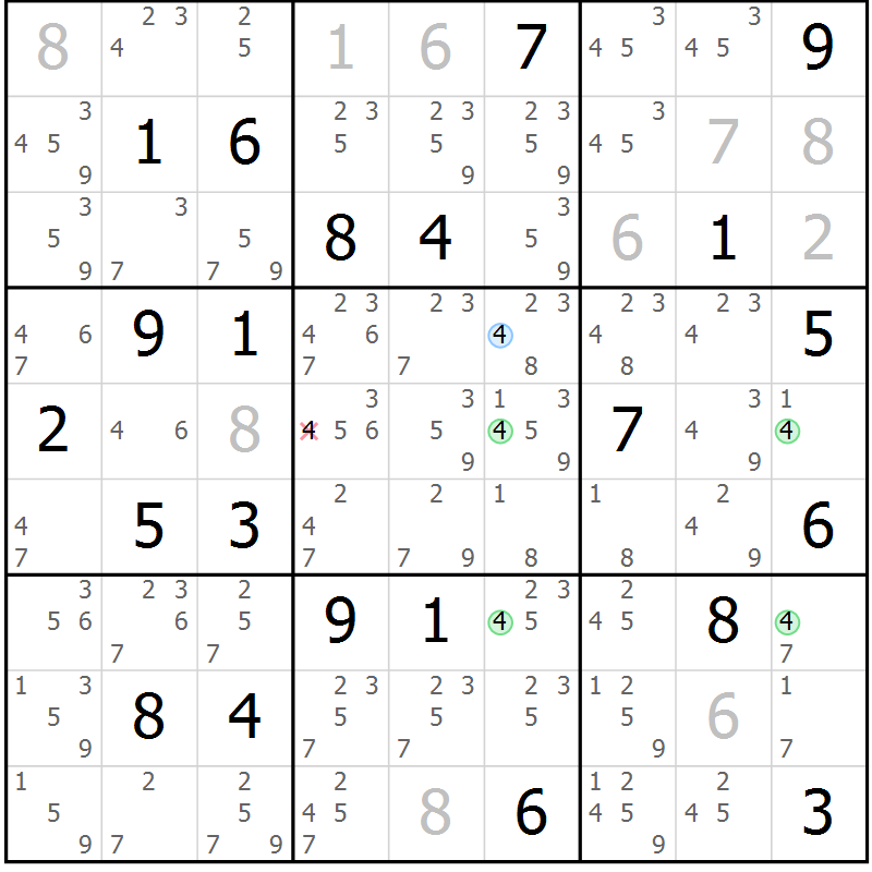 Position des candidats pour la solution de la Gr 18 page 21 du magazine de sudoku Suprême n° 029