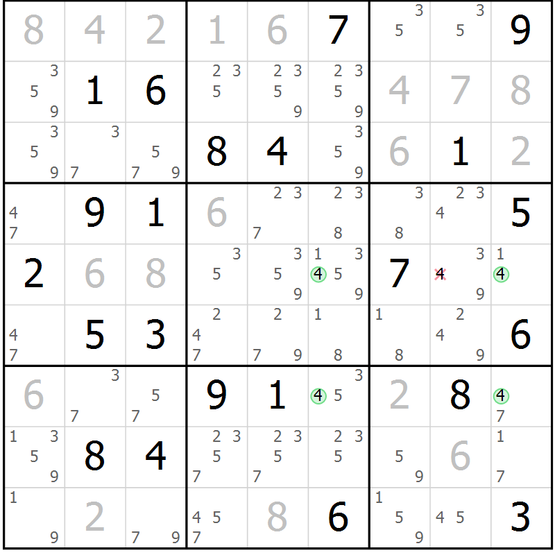 Position des candidats pour la solution de la Gr 18 page 21 du magazine de sudoku Suprême n° 029
