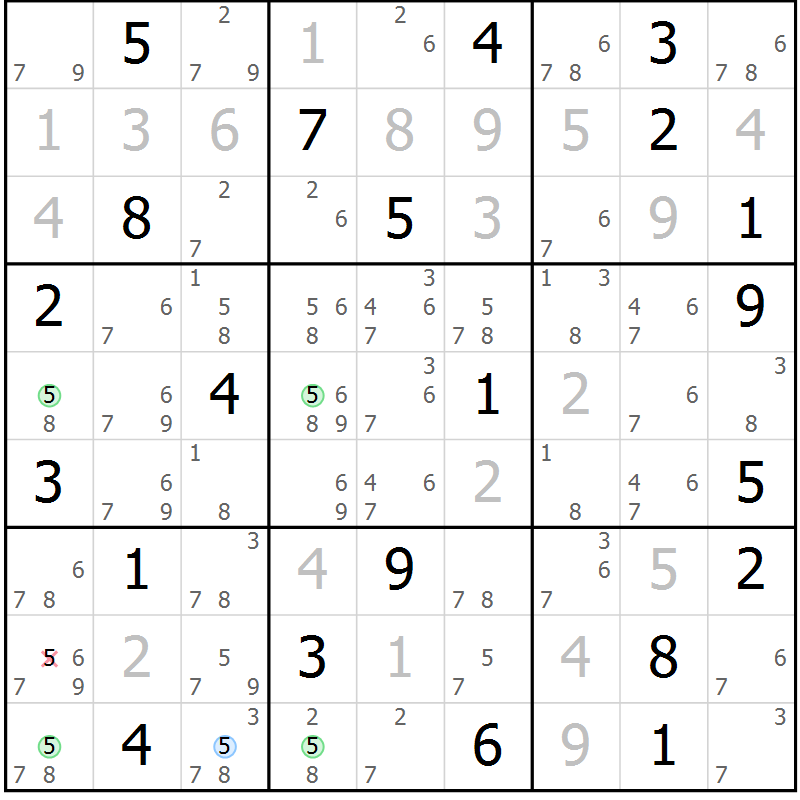 Position des candidats pour la solution de la Gr 19 page 22 du magazine de sudoku Suprême n° 029