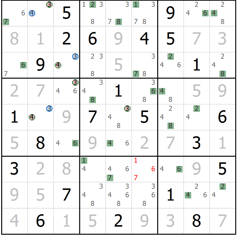 Position des candidats pour la solution de la Gr 2 page 5 du magazine de sudoku Suprême n° 029