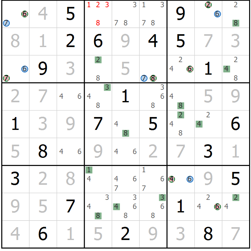 Position des candidats pour la solution de la Gr 2 page 5 du magazine de sudoku Suprême n° 029