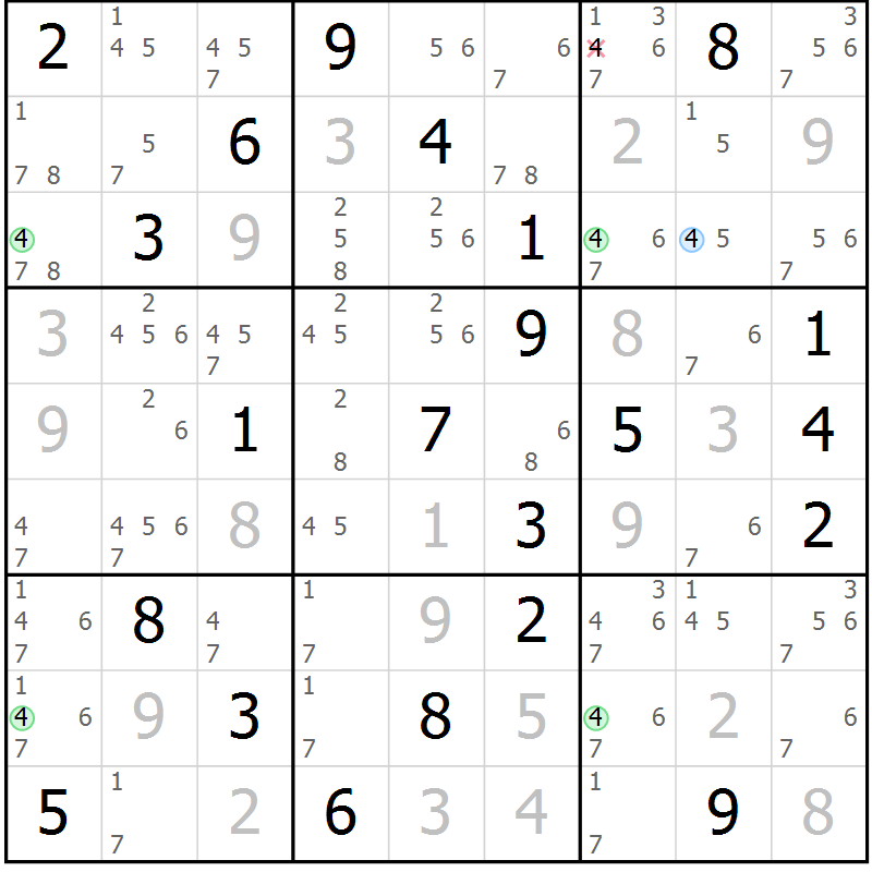 Position des candidats pour la solution de la Gr 20 page 23 du magazine de sudoku Suprême n° 029