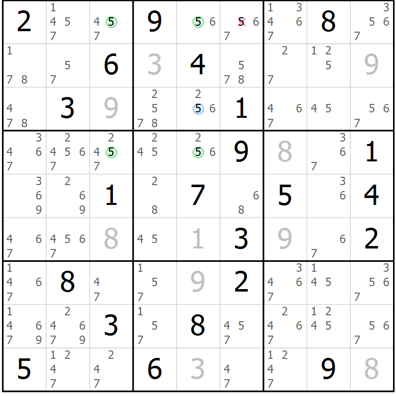Position des candidats pour la solution de la Gr 20 page 23 du magazine de sudoku Suprême n° 029