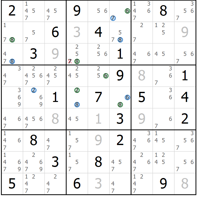 Position des candidats pour la solution de la Gr 20 page 23 du magazine de sudoku Suprême n° 029