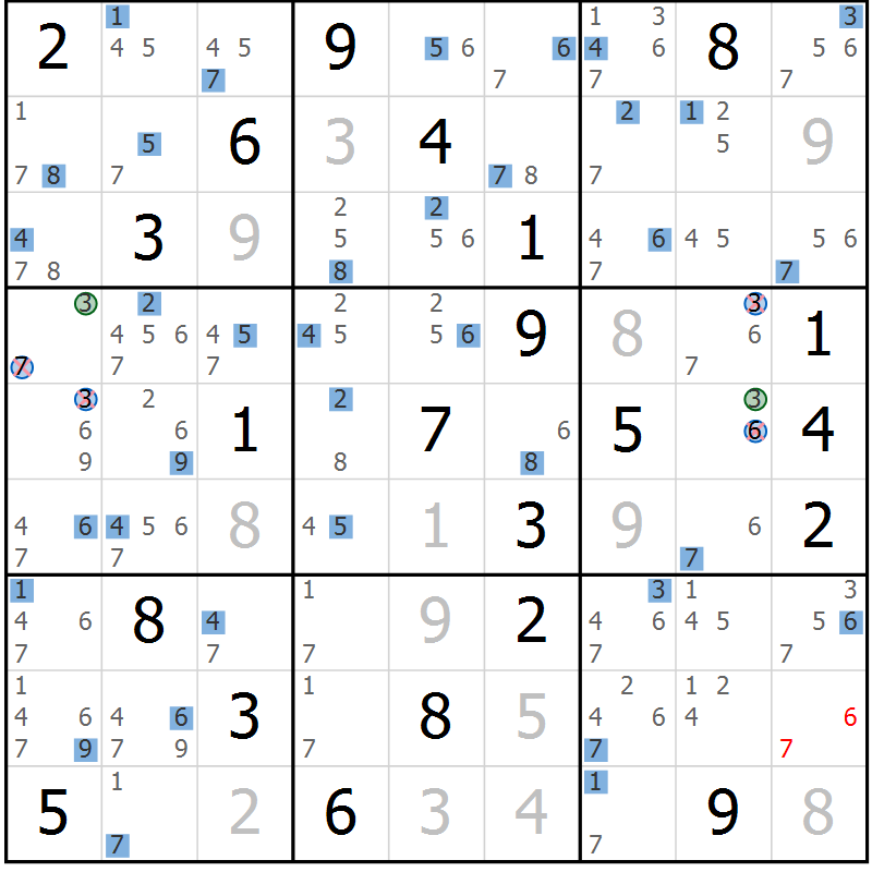 Position des candidats pour la solution de la Gr 20 page 23 du magazine de sudoku Suprême n° 029