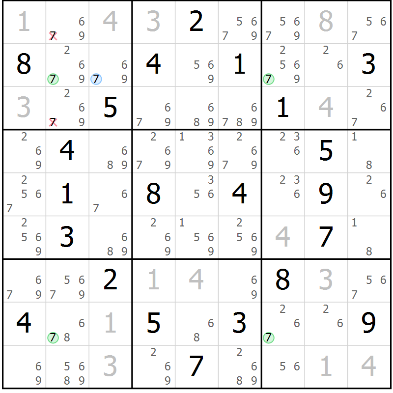 Position des candidats pour la solution de la Gr 21 page 24 du magazine de sudoku Suprême n° 029