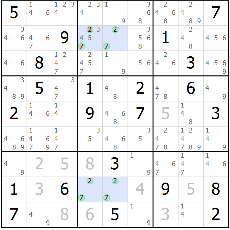 Position des candidats pour la solution de la Gr 22 page 25 du magazine de sudoku Suprême n° 029
