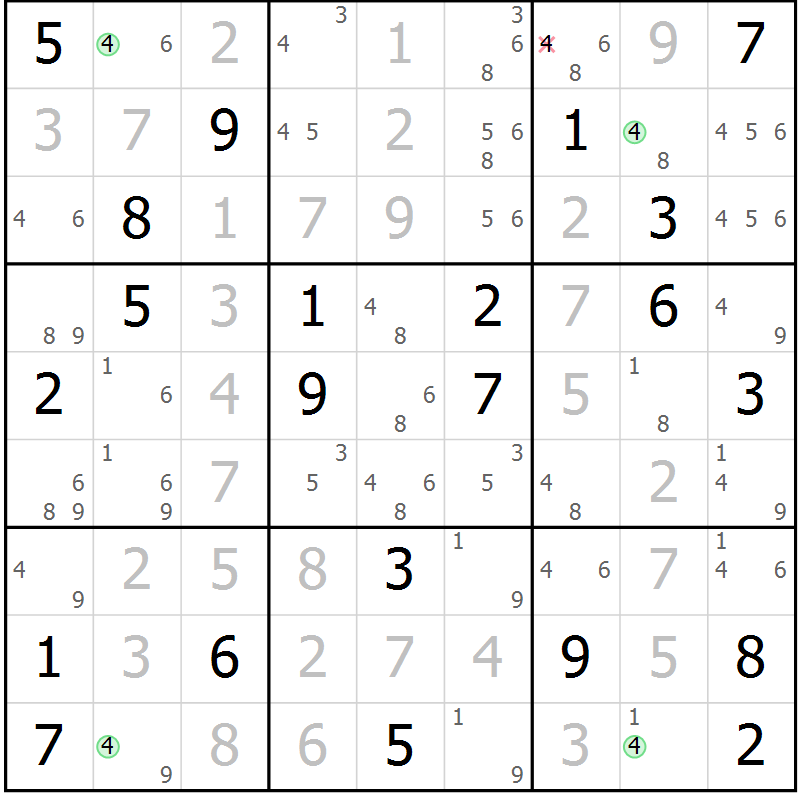 Position des candidats pour la solution de la Gr 22 page 25 du magazine de sudoku Suprême n° 029