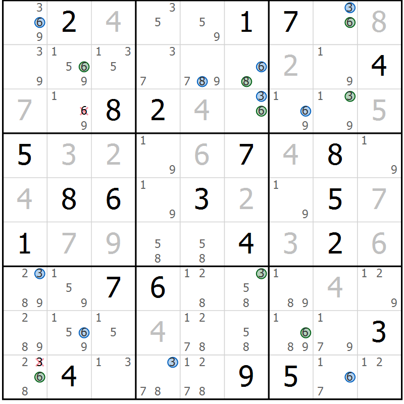 Position des candidats pour la solution de la Gr 24 page 27 du magazine de sudoku Suprême n° 029
