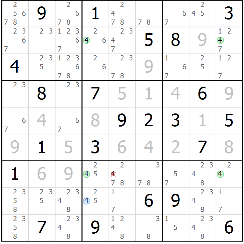 Position des candidats pour la solution de la Gr 26 page 29 du magazine de sudoku Suprême n° 029