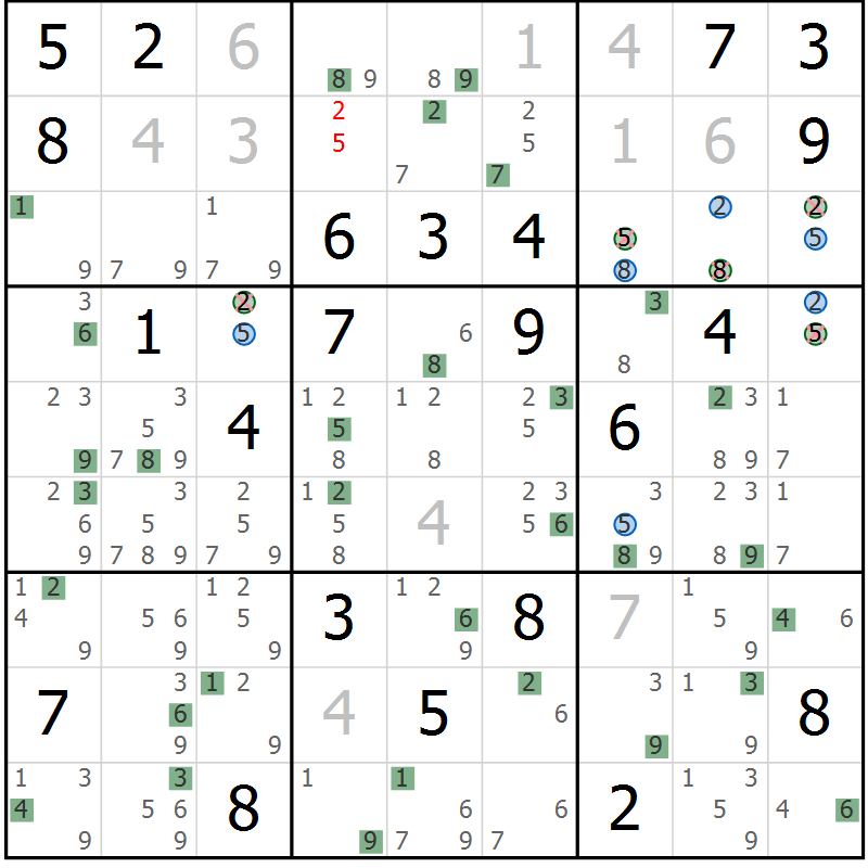 Position des candidats pour la solution de la Gr 27 page 30 du magazine de sudoku Suprême n° 029