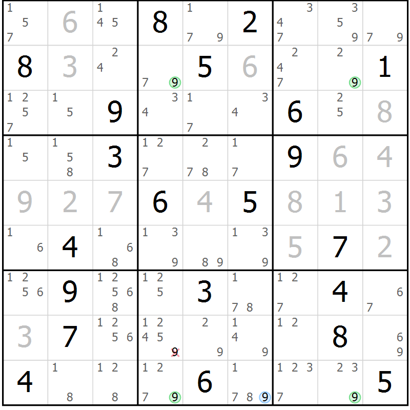 Position des candidats pour la solution de la Gr 28 page 31 du magazine de sudoku Suprême n° 029