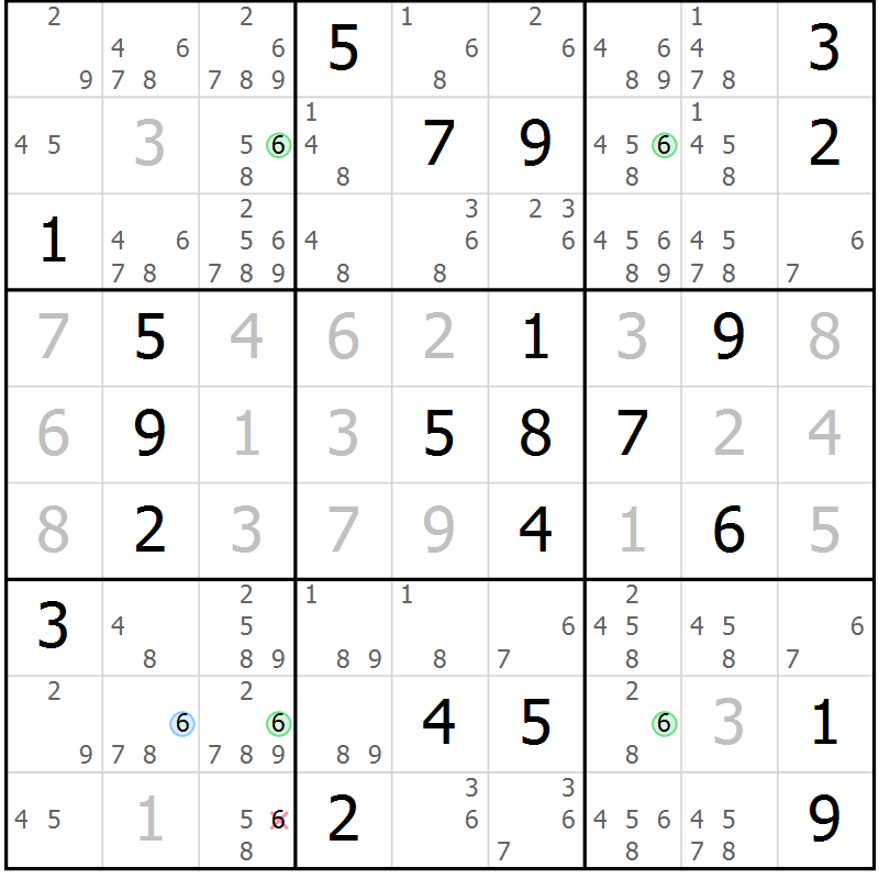 Position des candidats pour la solution de la Gr 29 page 32 du magazine de sudoku Suprême n° 029