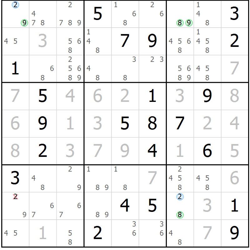 Position des candidats pour la solution de la Gr 29 page 32 du magazine de sudoku Suprême n° 029