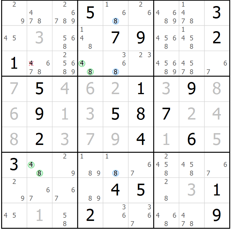 Position des candidats pour la solution de la Gr 29 page 32 du magazine de sudoku Suprême n° 029