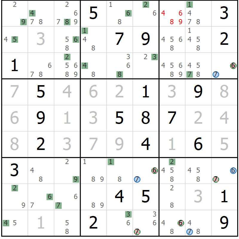 Position des candidats pour la solution de la Gr 29 page 32 du magazine de sudoku Suprême n° 029