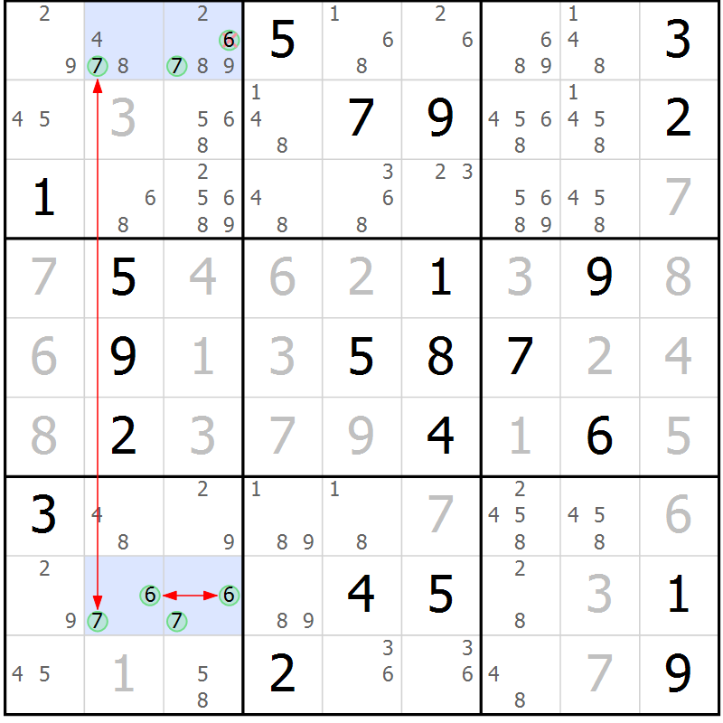 Position des candidats pour la solution de la Gr 29 page 32 du magazine de sudoku Suprême n° 029