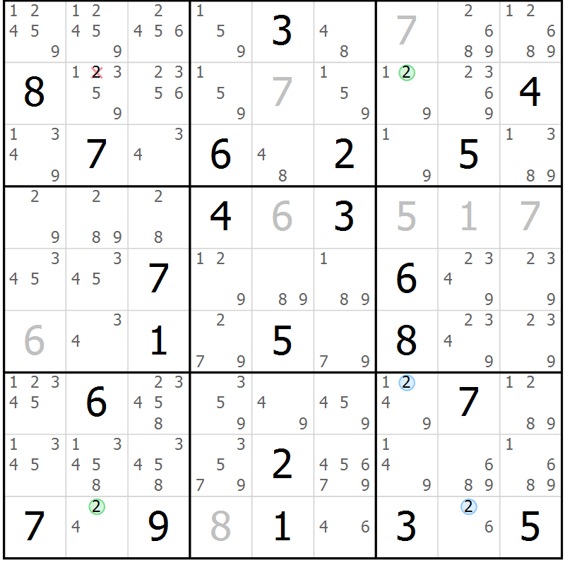 Position des candidats pour la solution de la Gr 3 page 6 du magazine de sudoku Suprême n° 029