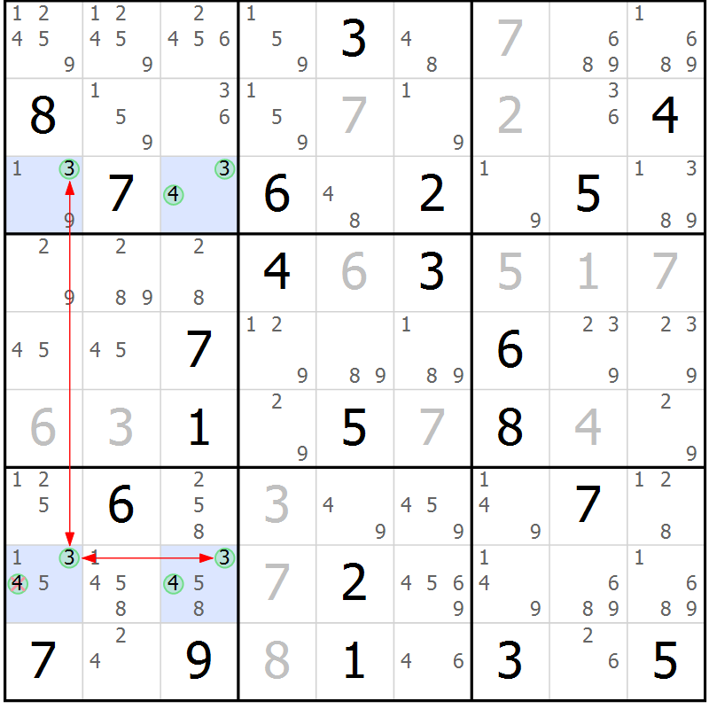 Position des candidats pour la solution de la Gr 3 page 6 du magazine de sudoku Suprême n° 029