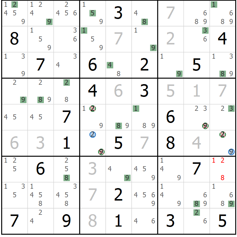 Position des candidats pour la solution de la Gr 3 page 6 du magazine de sudoku Suprême n° 029