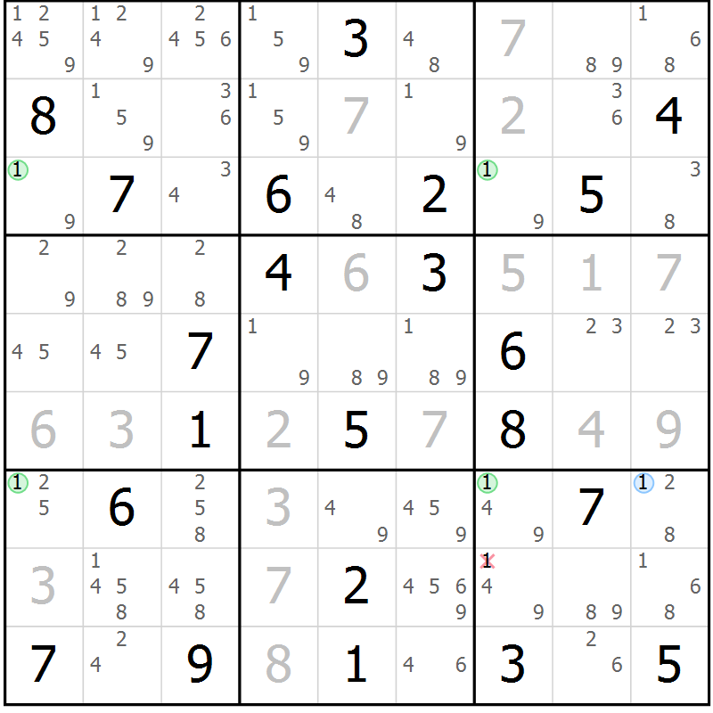Position des candidats pour la solution de la Gr 3 page 6 du magazine de sudoku Suprême n° 029