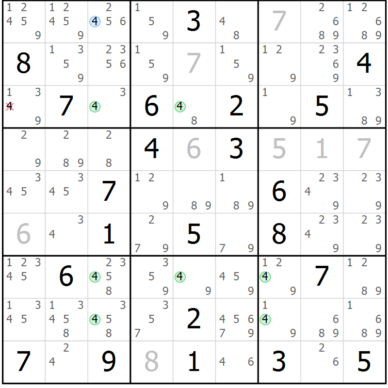 Position des candidats pour la solution de la Gr 3 page 6 du magazine de sudoku Suprême n° 029