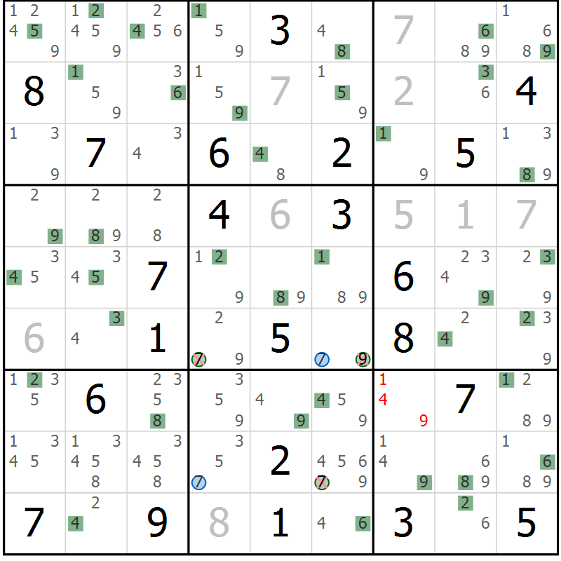 Position des candidats pour la solution de la Gr 3 page 6 du magazine de sudoku Suprême n° 029