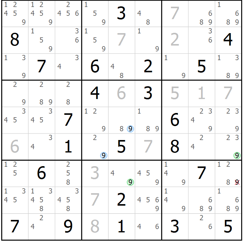 Position des candidats pour la solution de la Gr 3 page 6 du magazine de sudoku Suprême n° 029