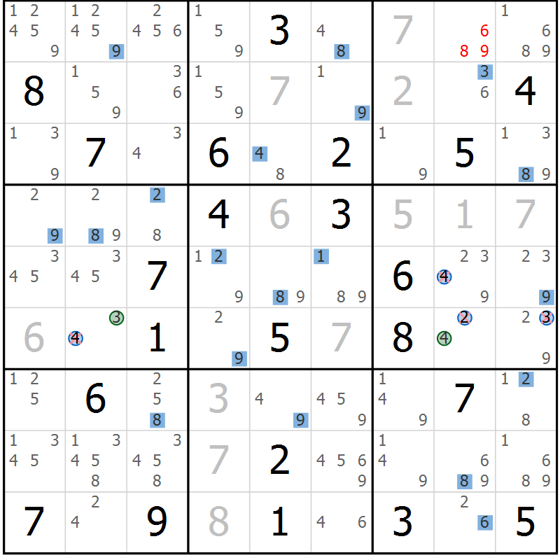 Position des candidats pour la solution de la Gr 3 page 6 du magazine de sudoku Suprême n° 029