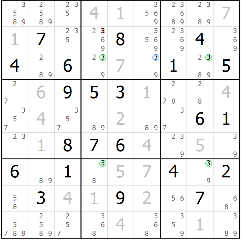 Position des candidats pour la solution de la Gr 30 page 33 du magazine de sudoku Suprême n° 029