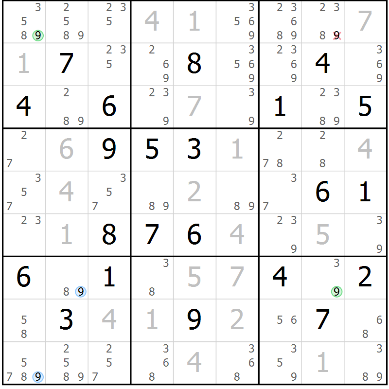 Position des candidats pour la solution de la Gr 30 page 33 du magazine de sudoku Suprême n° 029