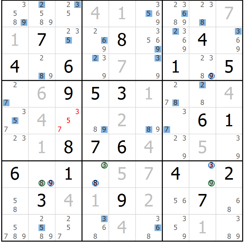 Position des candidats pour la solution de la Gr 30 page 33 du magazine de sudoku Suprême n° 029