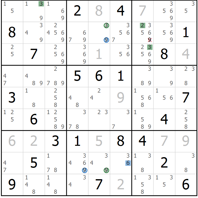 Position des candidats pour la solution de la Gr 31 page 34 du magazine de sudoku Suprême n° 029