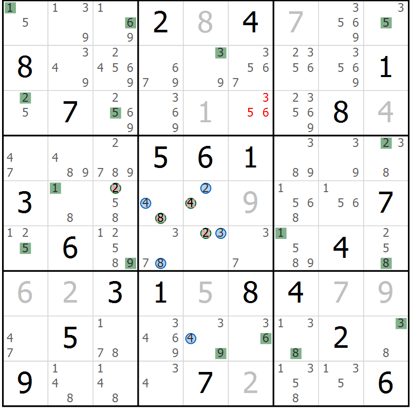 Position des candidats pour la solution de la Gr 31 page 34 du magazine de sudoku Suprême n° 029