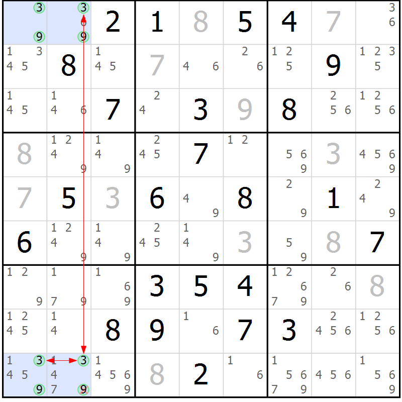 Position des candidats pour la solution de la Gr 32 page 35 du magazine de sudoku Suprême n° 029