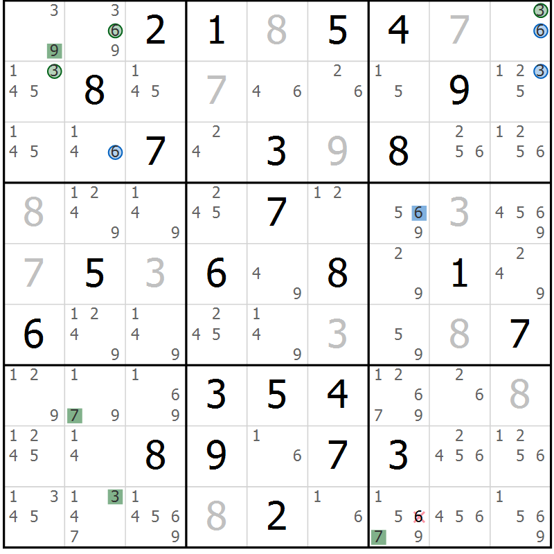 Position des candidats pour la solution de la Gr 32 page 35 du magazine de sudoku Suprême n° 029