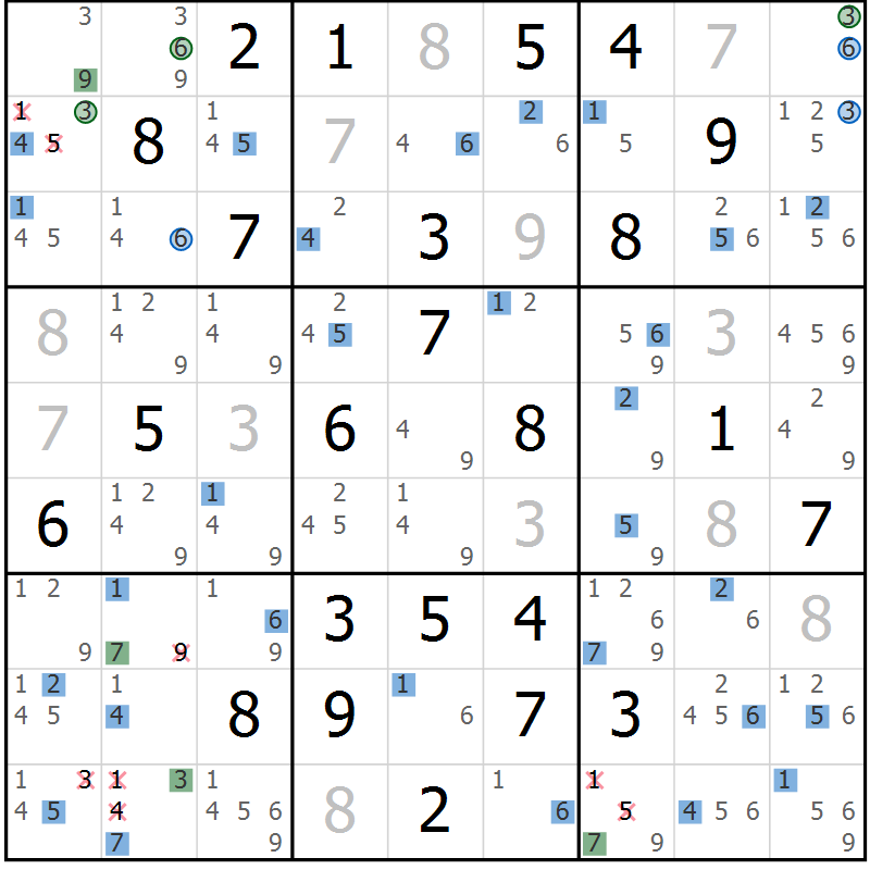 Position des candidats pour la solution de la Gr 32 page 35 du magazine de sudoku Suprême n° 029