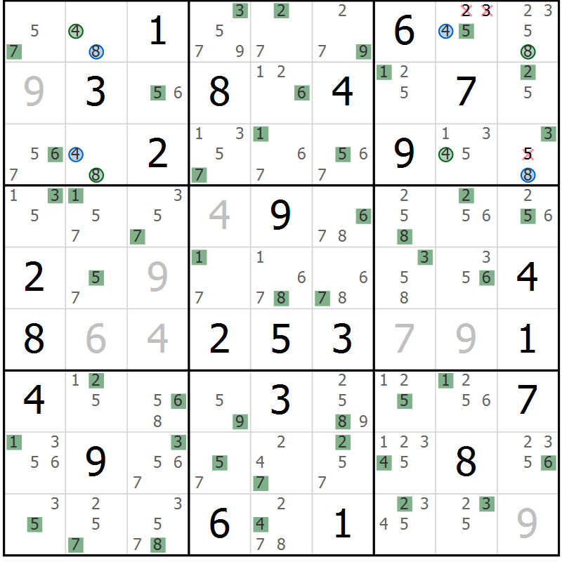 Position des candidats pour la solution de la Gr 33 page 36 du magazine de sudoku Suprême n° 029