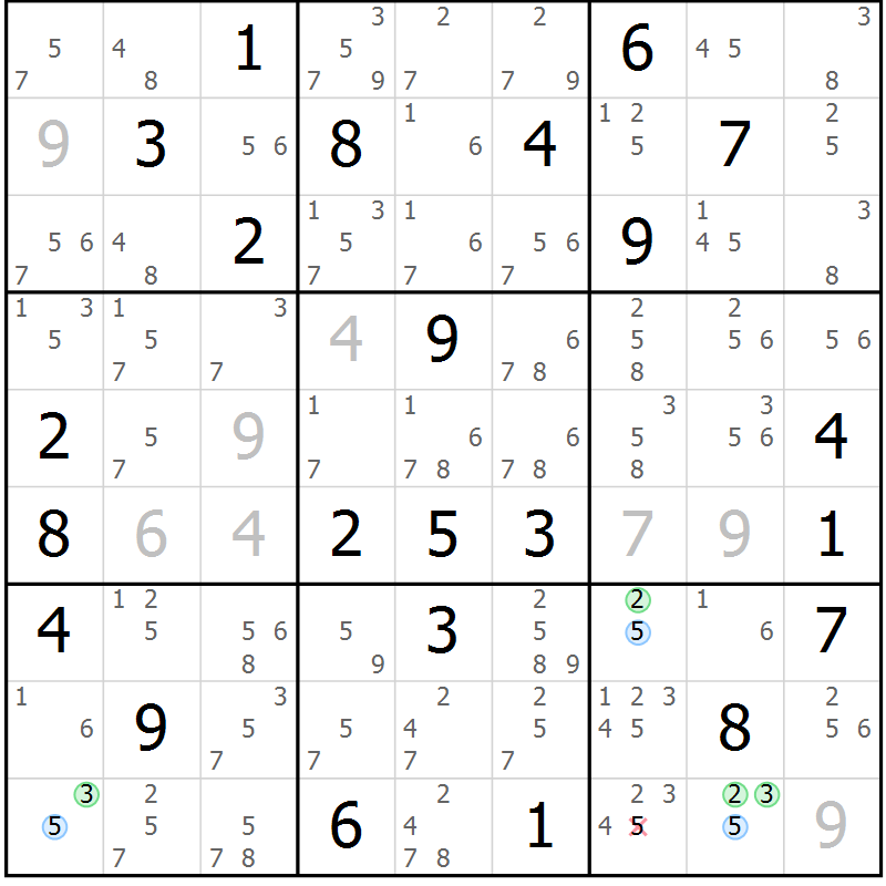 Position des candidats pour la solution de la Gr 33 page 36 du magazine de sudoku Suprême n° 029