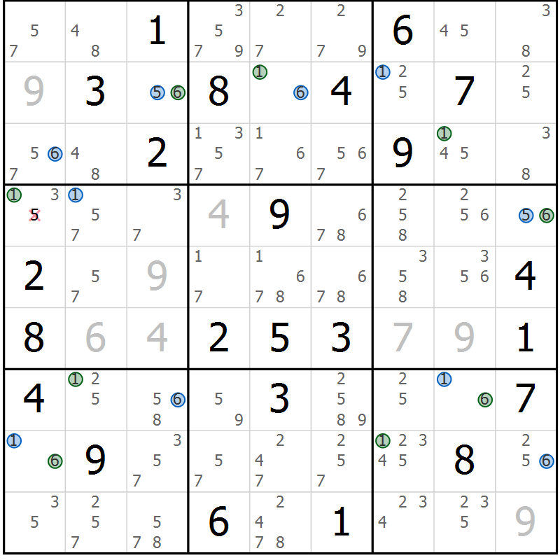 Position des candidats pour la solution de la Gr 33 page 36 du magazine de sudoku Suprême n° 029